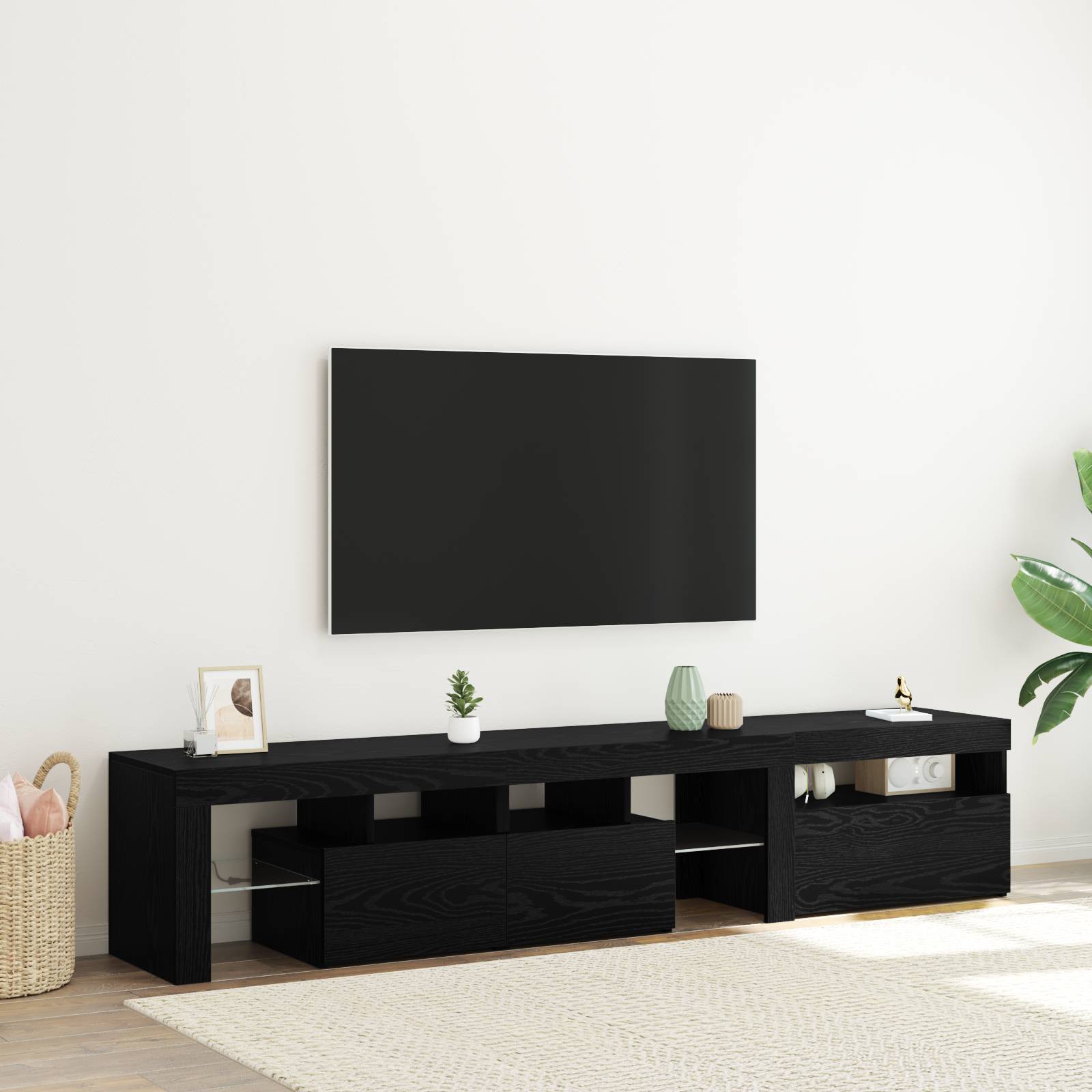TV-Schränke 2 Stück mit LED-Lichtern aus schwarzem Eichenholz TV-Schränke 2 Stück mit LED-Lichtern aus schwarzem Eichenholz