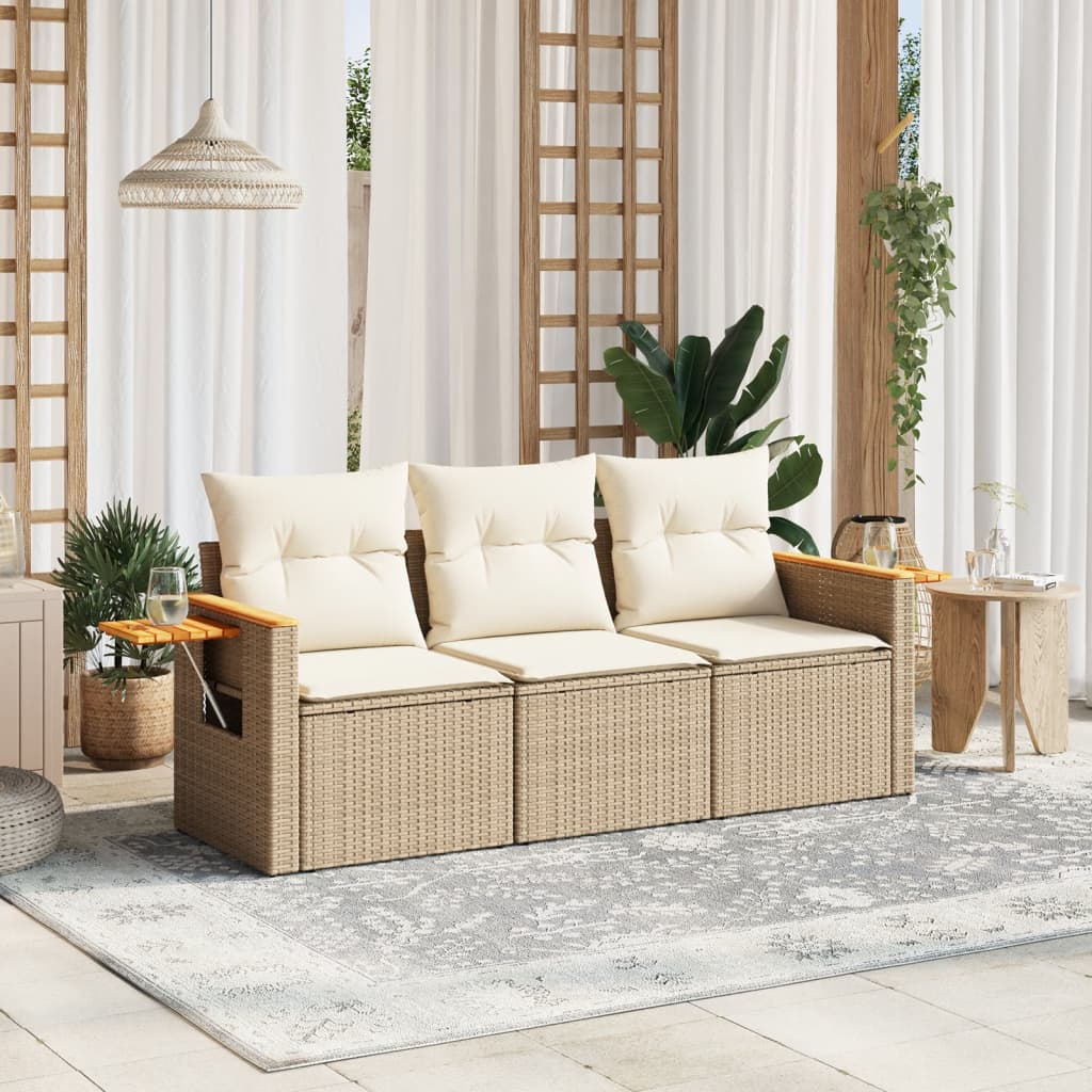 3-tlg. Garten-Sofagarnitur mit Kissen Beige Poly Rattan 3-tlg. Garten-Sofagarnitur mit Kissen Beige Poly Rattan