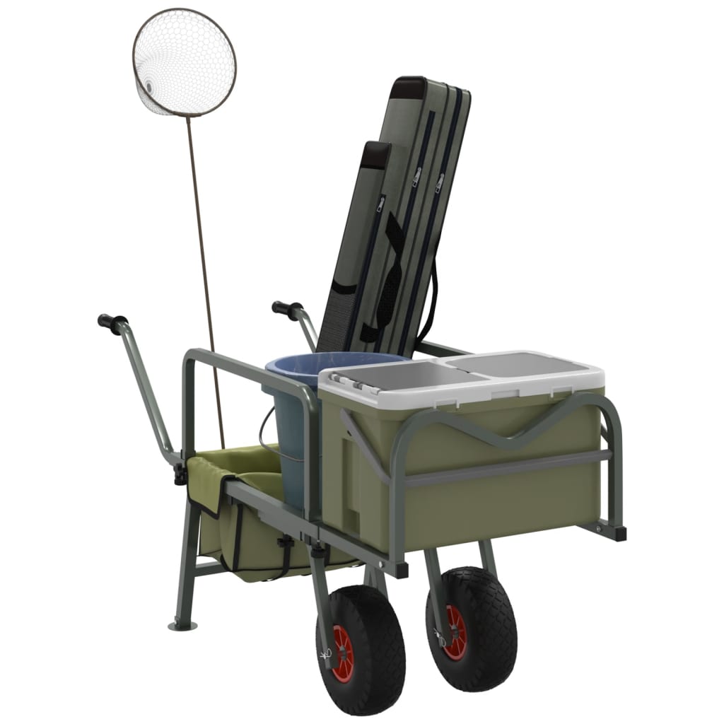 Angelwagen Grün mit 2 Rädern Pulverbeschichteter Stahl