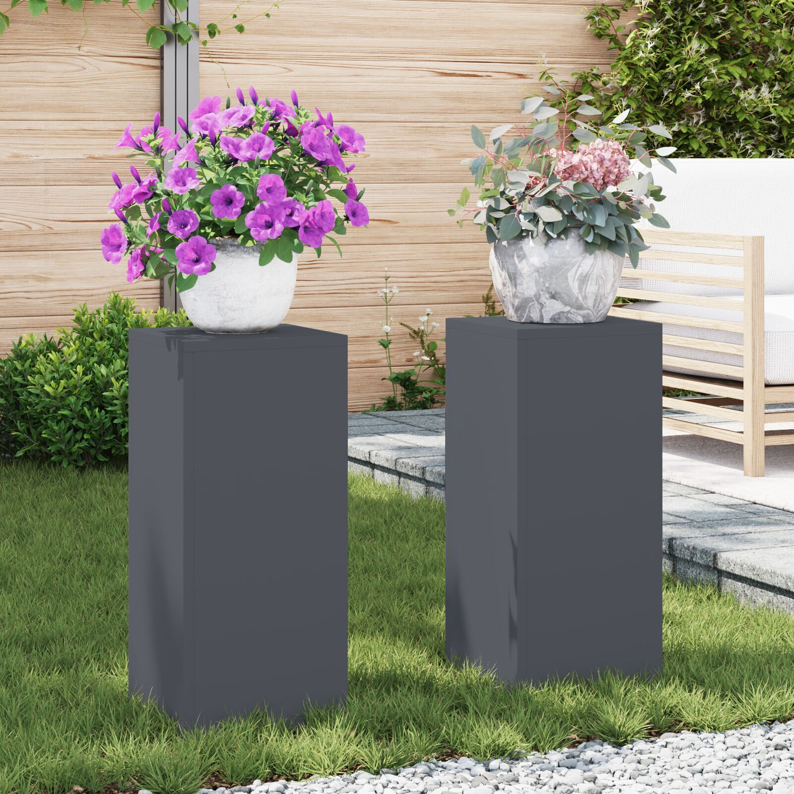 vidaXL Outdoor Pflanzenständer Säule 2 Stück Anthrazit 24x24x55 cm Stahl vidaXL Outdoor Pflanzenständer Säule 2 Stück Anthrazit 24x24x55 cm Stahl
