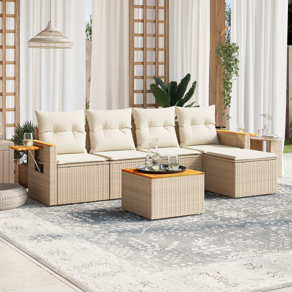 6-tlg. Garten-Sofagarnitur mit Kissen Beige Poly Rattan 6-tlg. Garten-Sofagarnitur mit Kissen Beige Poly Rattan