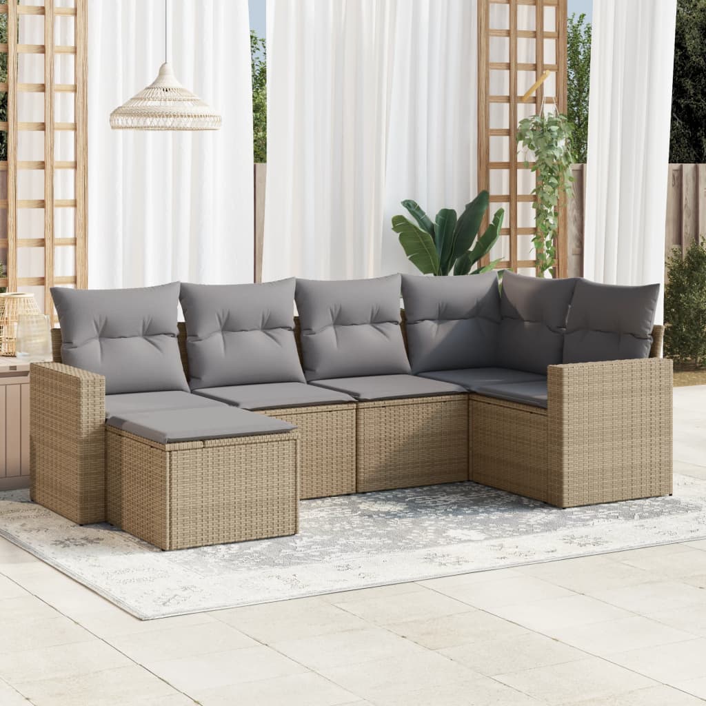 6-tlg. Garten-Sofagarnitur mit Kissen Beige Poly Rattan 6-tlg. Garten-Sofagarnitur mit Kissen Beige Poly Rattan