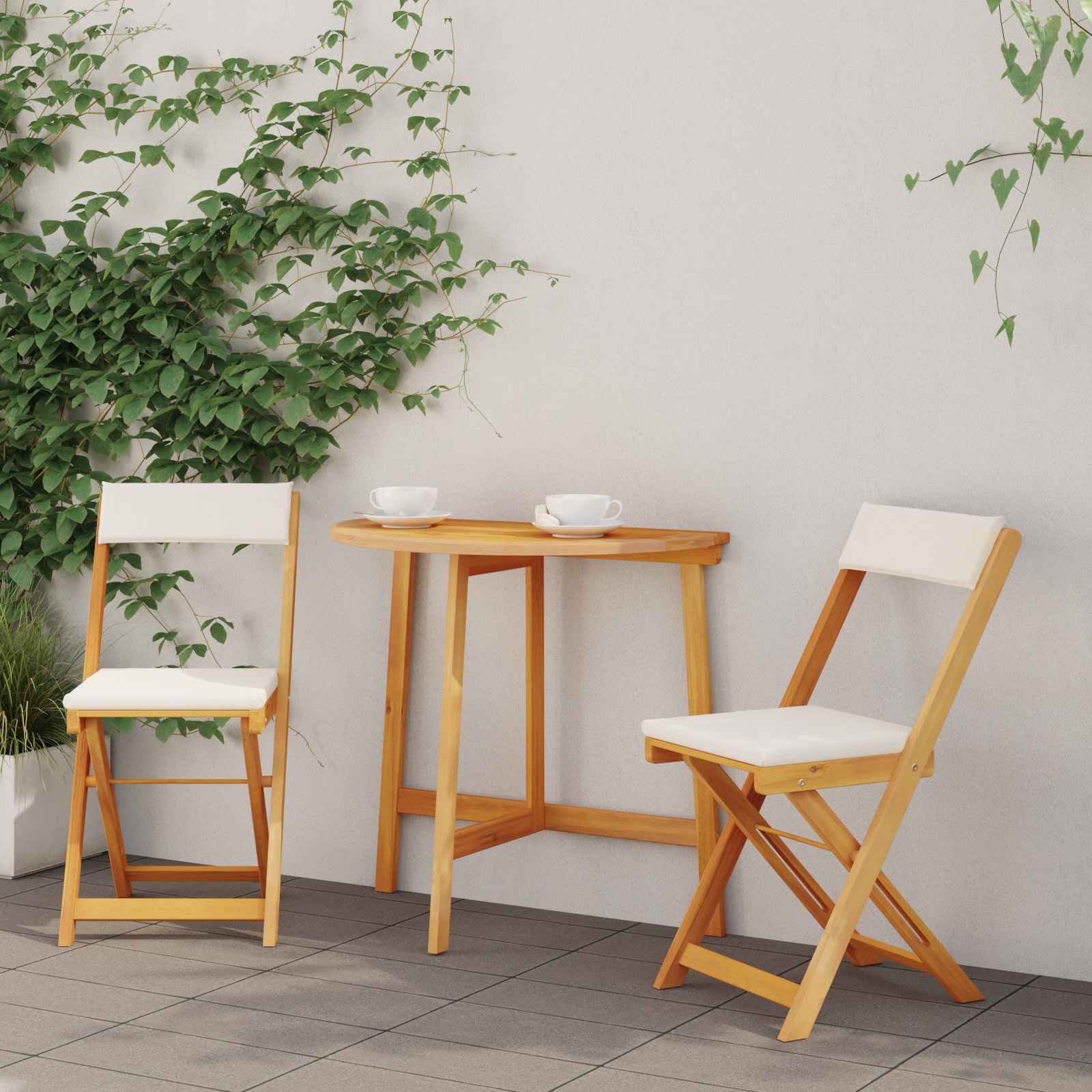 3-teiliges Klapp-Bistroset mit Kissen aus massivem Akazienholz 3-teiliges Klapp-Bistroset mit Kissen aus massivem Akazienholz