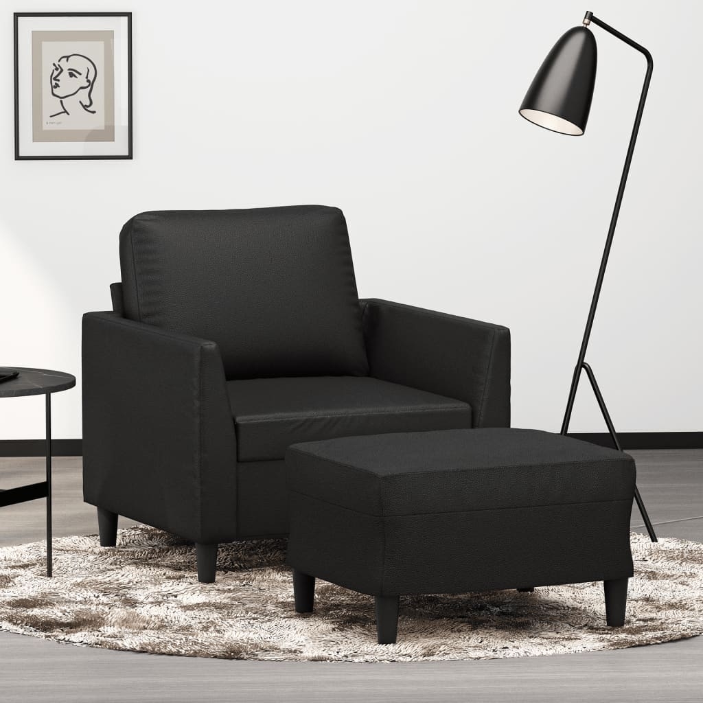 Sessel mit Hocker Schwarz 60 cm Kunstleder Sessel mit Hocker Schwarz 60 cm Kunstleder