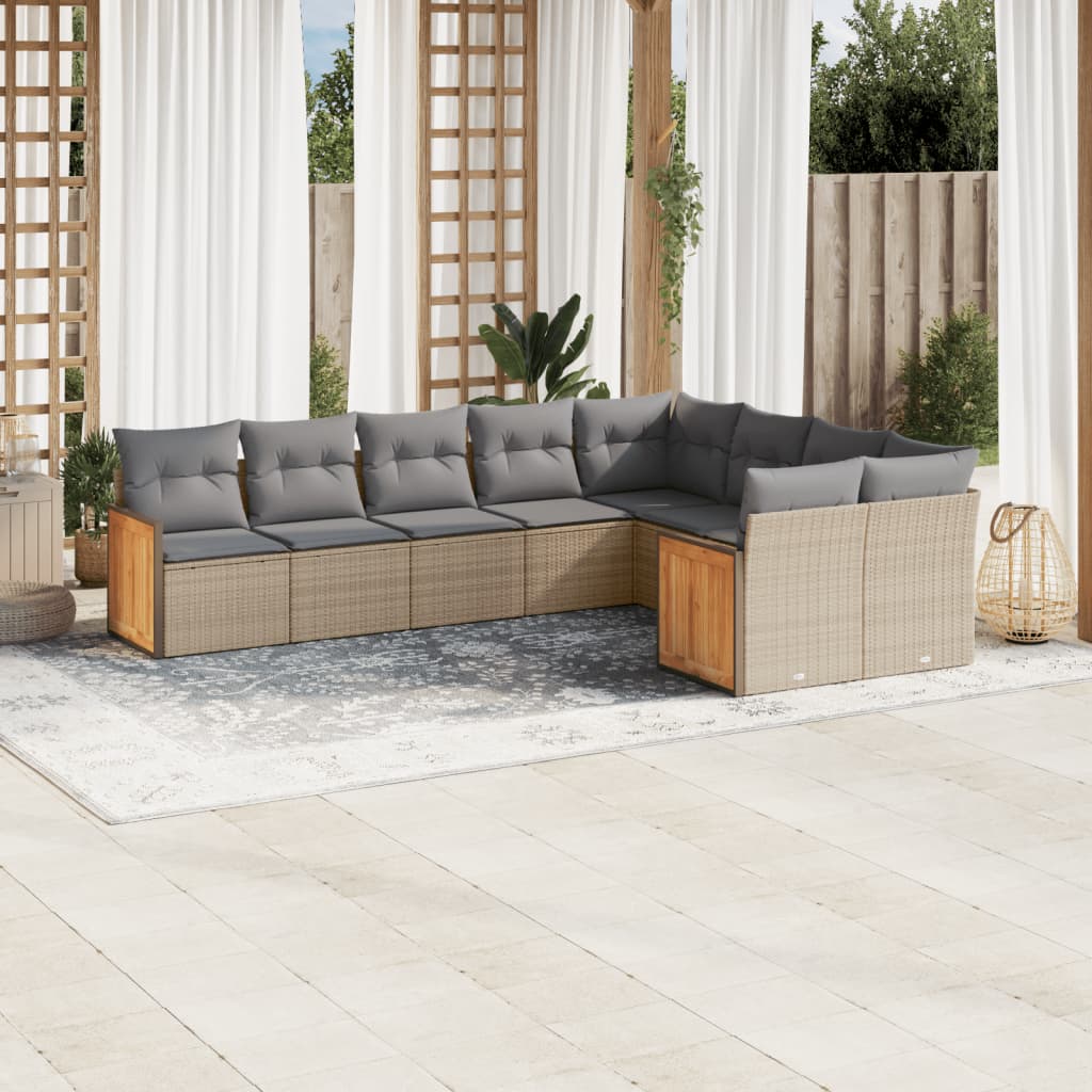 9-tlg. Garten-Sofagarnitur mit Kissen Beige Poly Rattan 9-tlg. Garten-Sofagarnitur mit Kissen Beige Poly Rattan