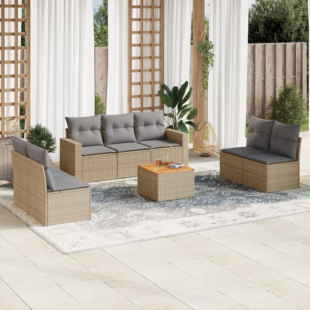 8-tlg. Garten-Sofagarnitur mit Kissen Beige Poly Rattan 8-tlg. Garten-Sofagarnitur mit Kissen Beige Poly Rattan