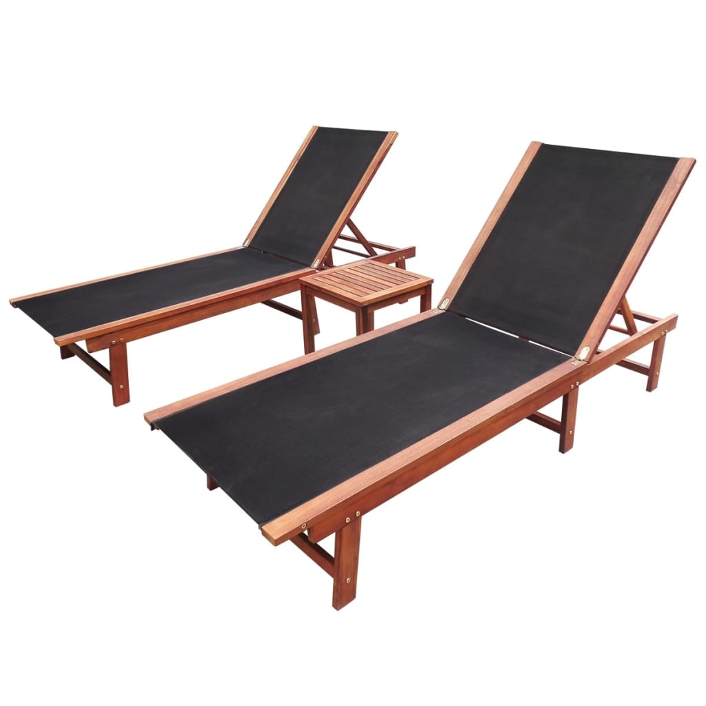 Sonnenliegen 2 Stk. mit Tisch Akazie Massivholz und Textilene Sonnenliegen 2 Stk. mit Tisch Akazie Massivholz und Textilene