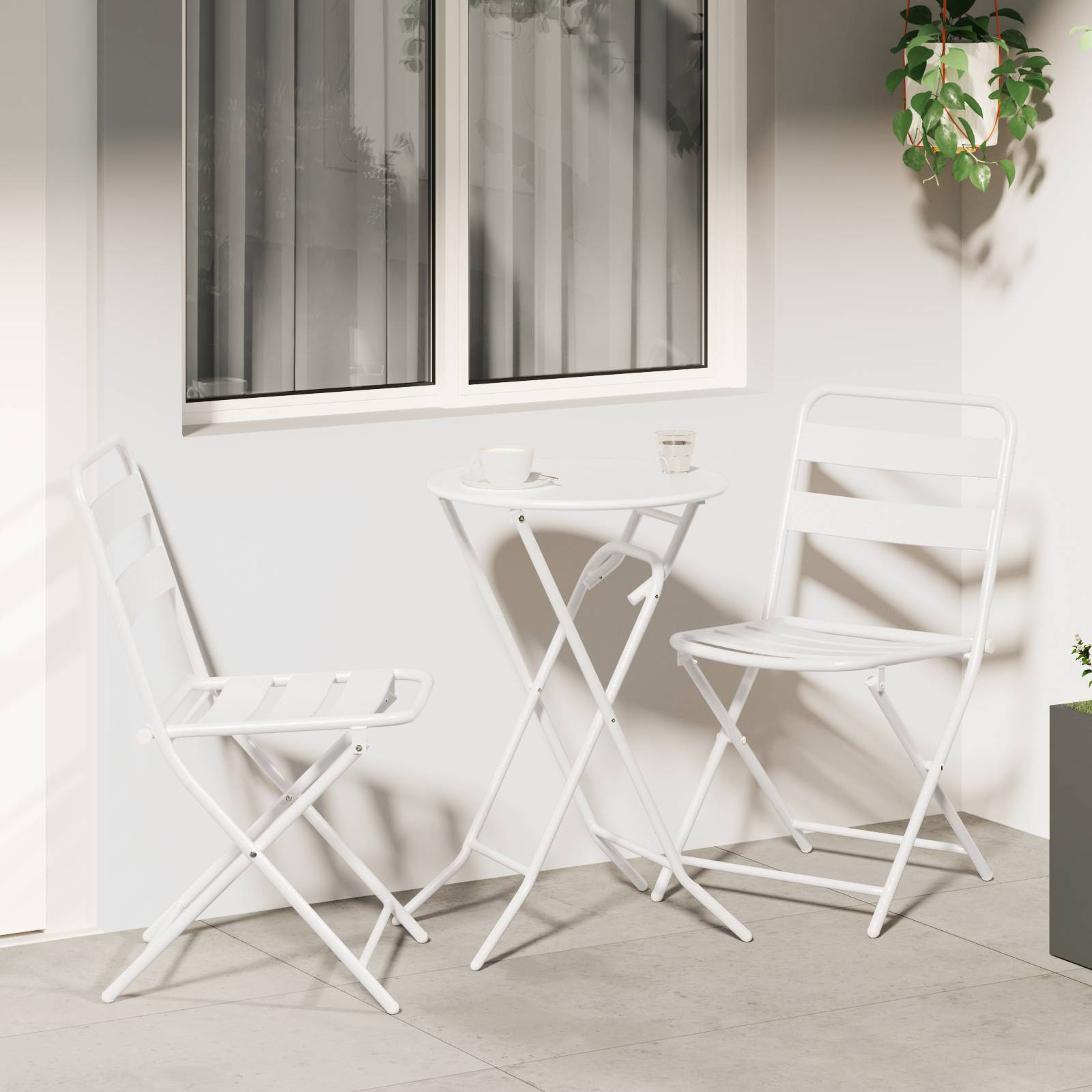 3-teiliges Klapp-Bistro-Set Weiß Stahl 3-teiliges Klapp-Bistro-Set Weiß Stahl