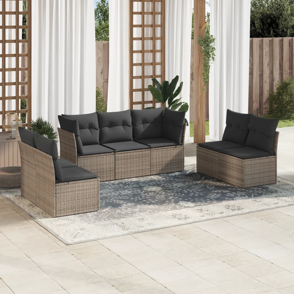 7-tlg. Garten-Sofagarnitur mit Kissen Grau Poly Rattan 7-tlg. Garten-Sofagarnitur mit Kissen Grau Poly Rattan