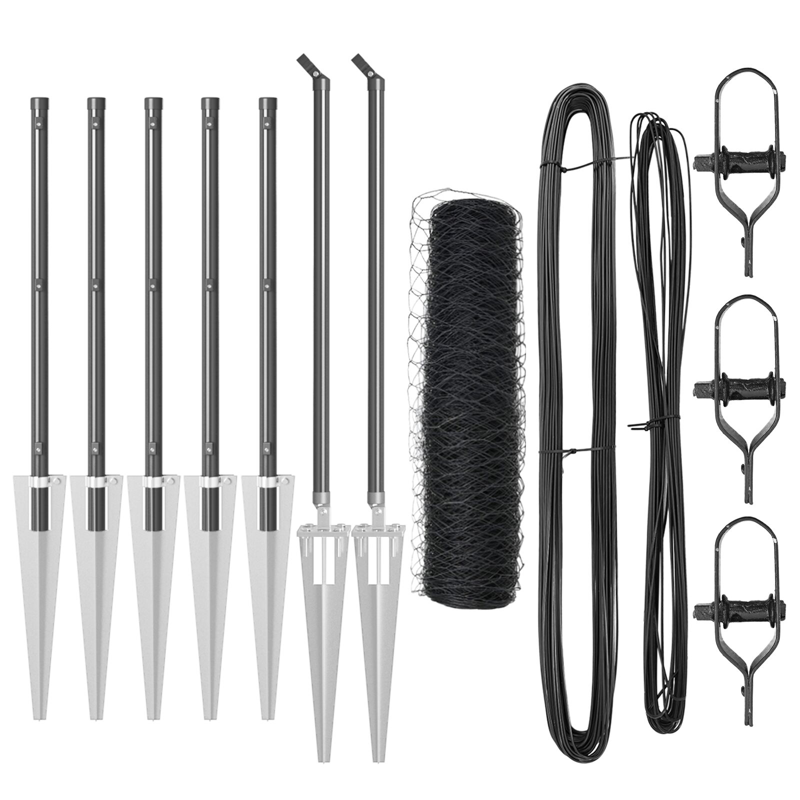 Sechseckzaun Grau 0,4x10 m Stahl, Zaunpfosten mit Spike 7 Stück Ø32 mm 60 cm Galvanisiertes Stahl