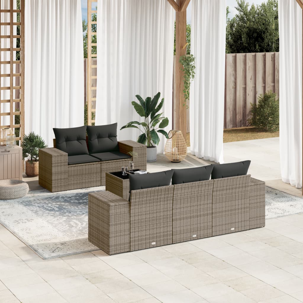 6-tlg. Garten-Sofagarnitur mit Kissen Grau Poly Rattan 6-tlg. Garten-Sofagarnitur mit Kissen Grau Poly Rattan