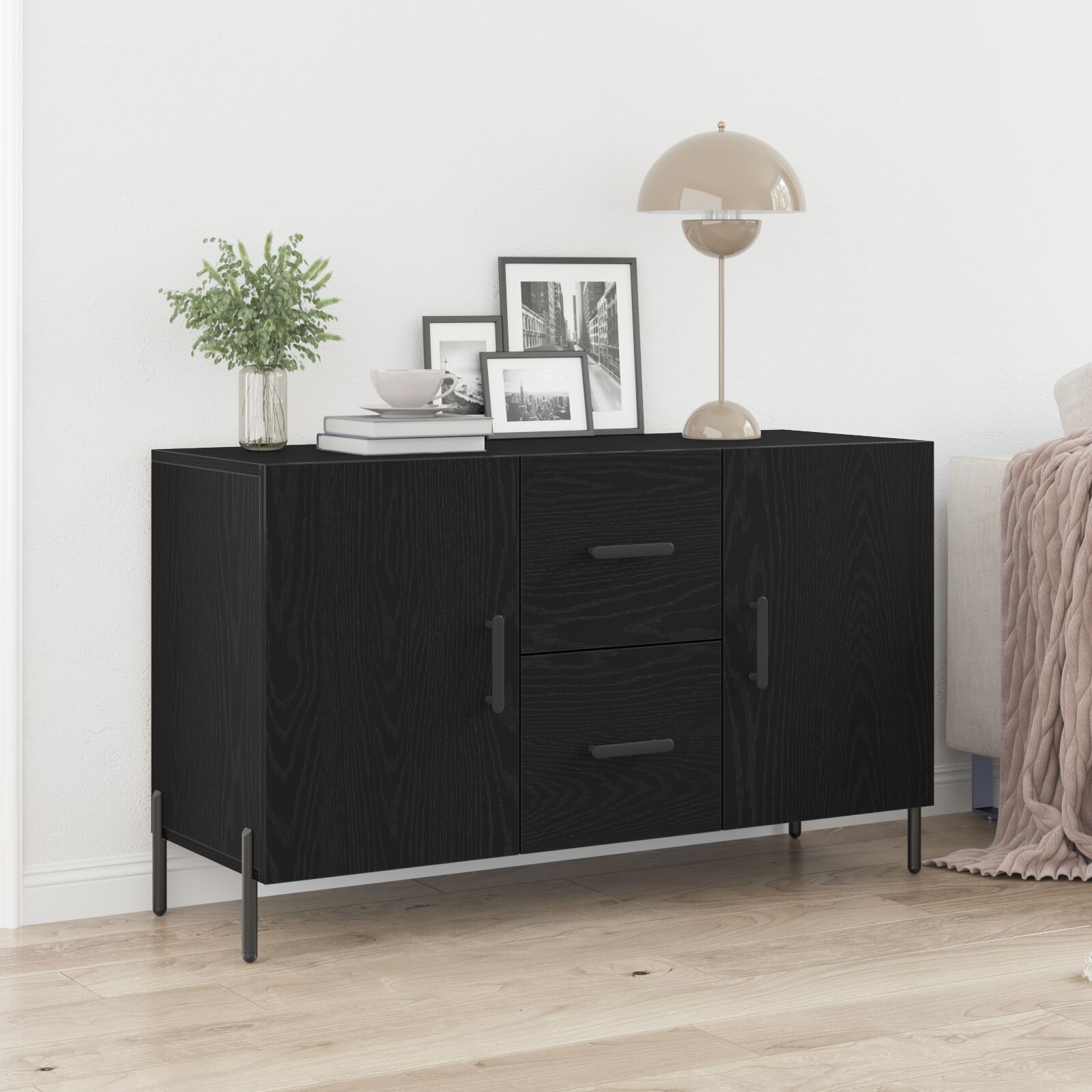 vidaXL Sideboard Schwarz Eiche 100x36x60 cm Holzwerkstoff