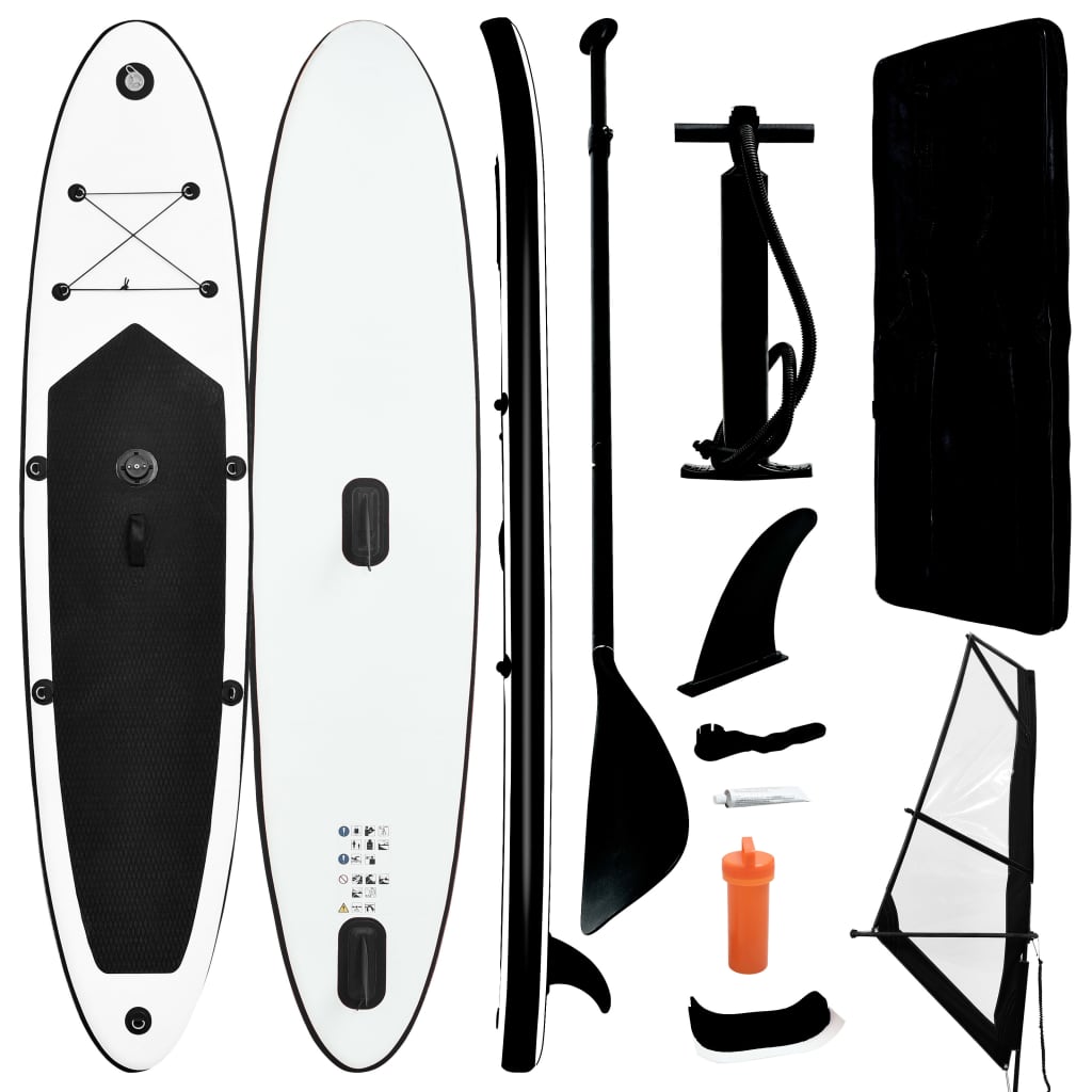 Aufblasbares SUP-Board mit Segel Set Schwarz und Weiß Aufblasbares SUP-Board mit Segel Set Schwarz und Weiß