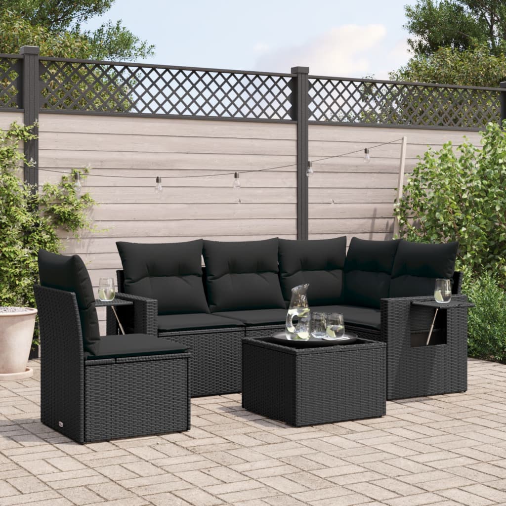 6-tlg. Garten-Sofagarnitur mit Kissen Schwarz Poly Rattan 6-tlg. Garten-Sofagarnitur mit Kissen Schwarz Poly Rattan