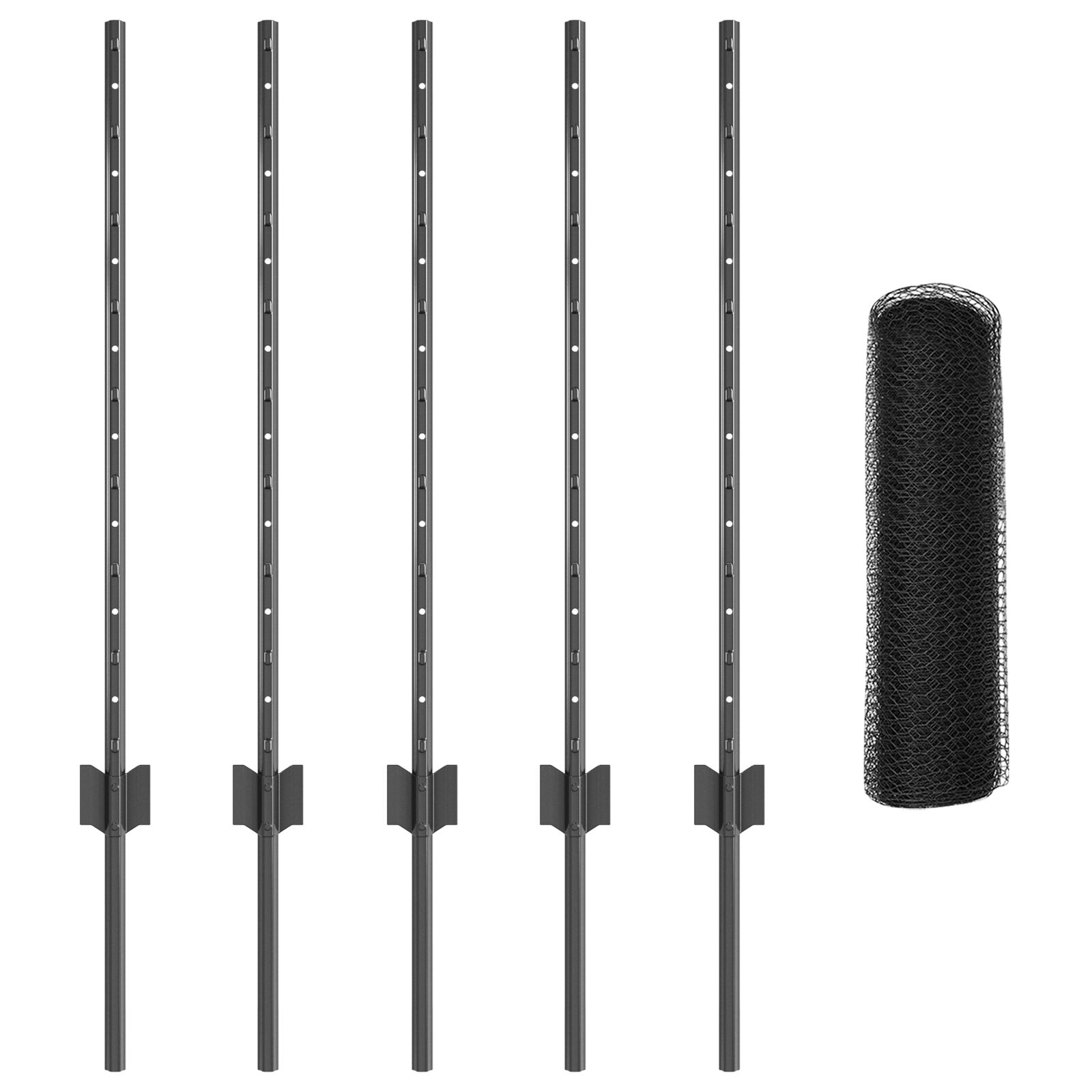 Zaunpfosten 5 Stück U-Profil Grau 80 cm Stahl, Sechseckzaun Grau 0,8x10 m Stahl