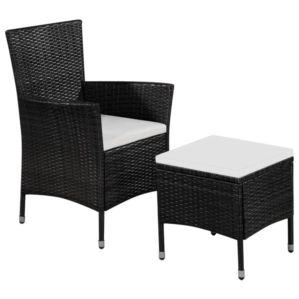 Gartenstuhl und Hocker mit Polstern Poly Rattan Schwarz Gartenstuhl und Hocker mit Polstern Poly Rattan Schwarz