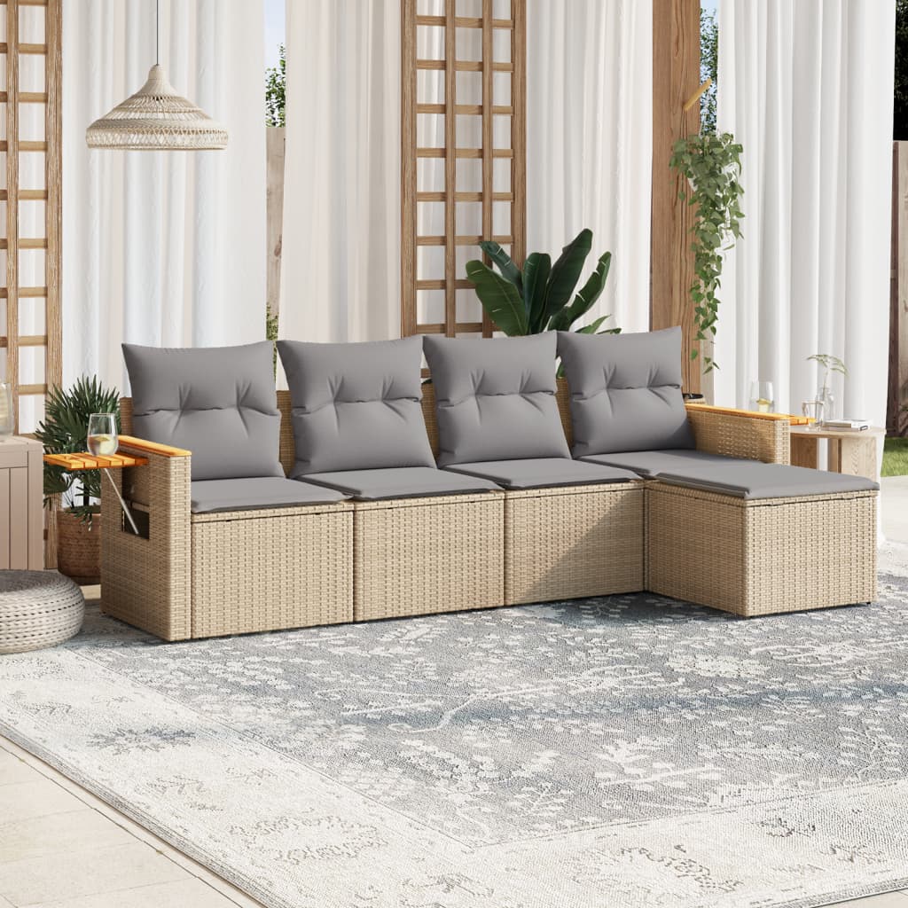 5-tlg. Garten-Sofagarnitur mit Kissen Beige Poly Rattan 5-tlg. Garten-Sofagarnitur mit Kissen Beige Poly Rattan