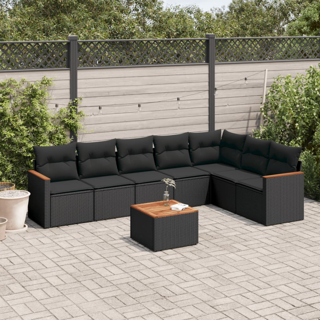 8-tlg. Garten-Sofagarnitur mit Kissen Schwarz Poly Rattan 8-tlg. Garten-Sofagarnitur mit Kissen Schwarz Poly Rattan