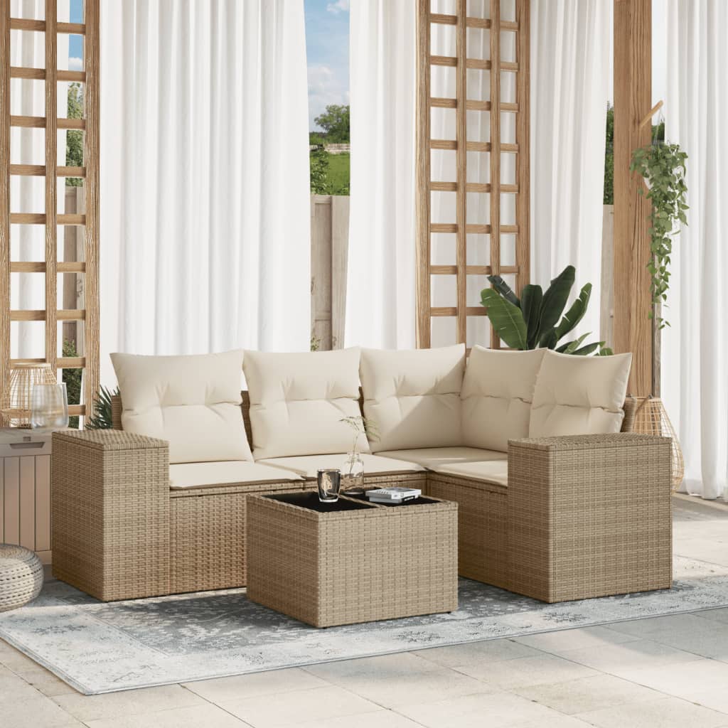 5-tlg. Garten-Sofagarnitur mit Kissen Beige Poly Rattan 5-tlg. Garten-Sofagarnitur mit Kissen Beige Poly Rattan