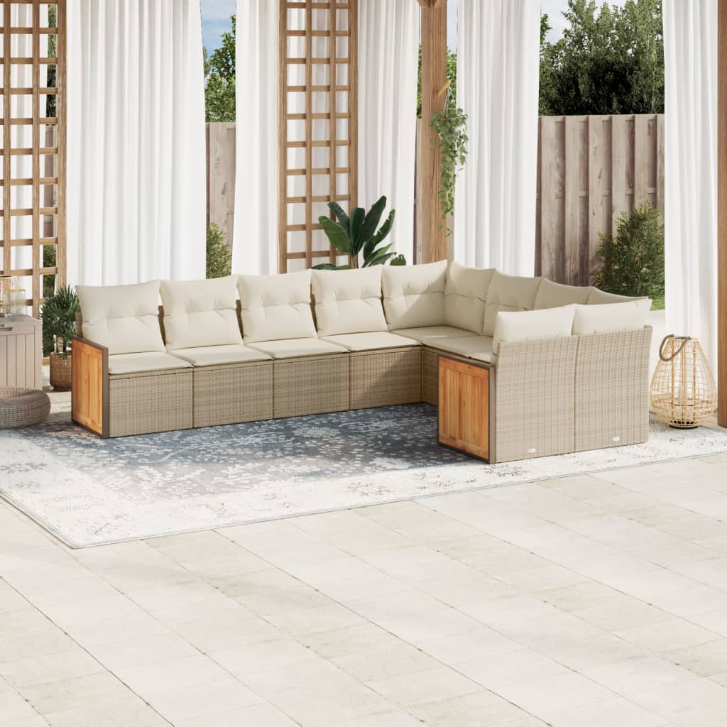 9-tlg. Garten-Sofagarnitur mit Kissen Beige Poly Rattan 9-tlg. Garten-Sofagarnitur mit Kissen Beige Poly Rattan