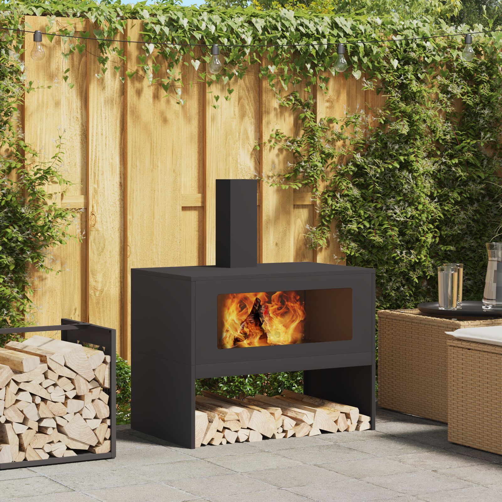 vidaXL Feuerschale mit Schornstein Schwarz 80x50x96 cm Stahl vidaXL Feuerschale mit Schornstein Schwarz 80x50x96 cm Stahl