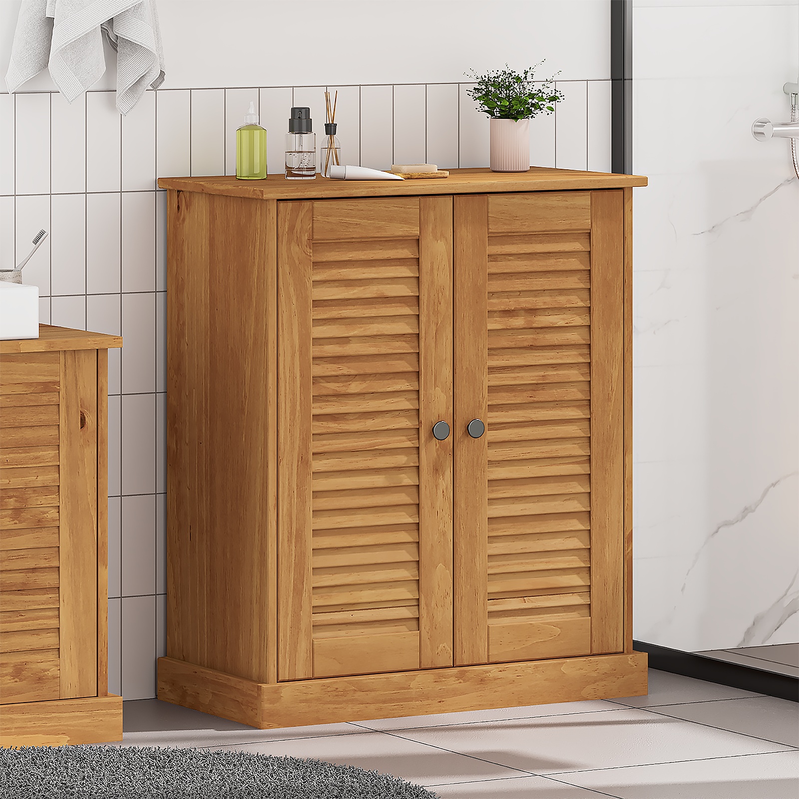 Badezimmer Schrank Honigbraun 68 x 34 x 80 cm Massivholz Kiefer Badezimmer Schrank Honigbraun 68 x 34 x 80 cm Massivholz Kiefer