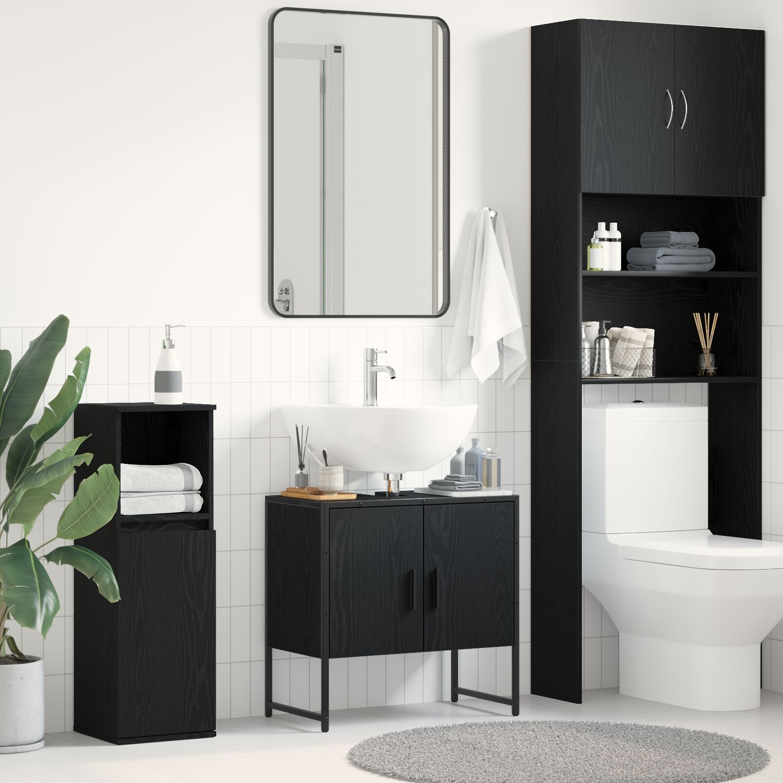 Badezimmer Waschbecken Schrank Schwarze Eiche 60x33x60 cm Holzwerkstoff