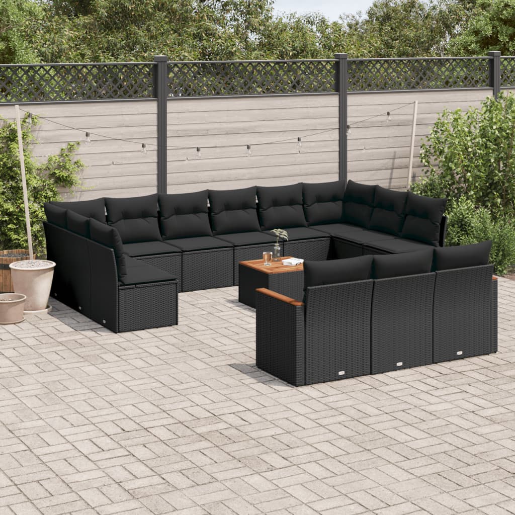 14-tlg. Garten-Sofagarnitur mit Kissen Schwarz Poly Rattan 14-tlg. Garten-Sofagarnitur mit Kissen Schwarz Poly Rattan