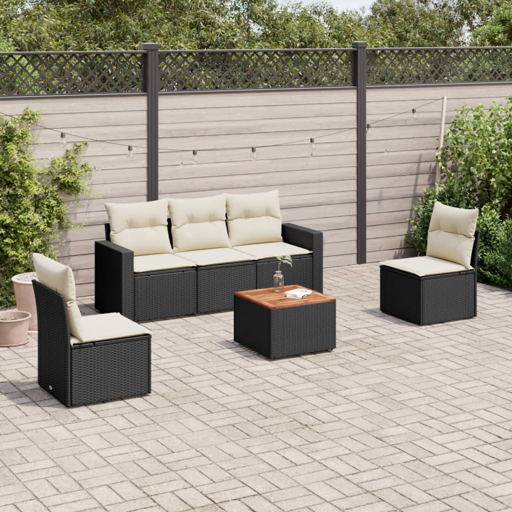 6-tlg. Garten-Sofagarnitur mit Kissen Schwarz Poly Rattan 6-tlg. Garten-Sofagarnitur mit Kissen Schwarz Poly Rattan