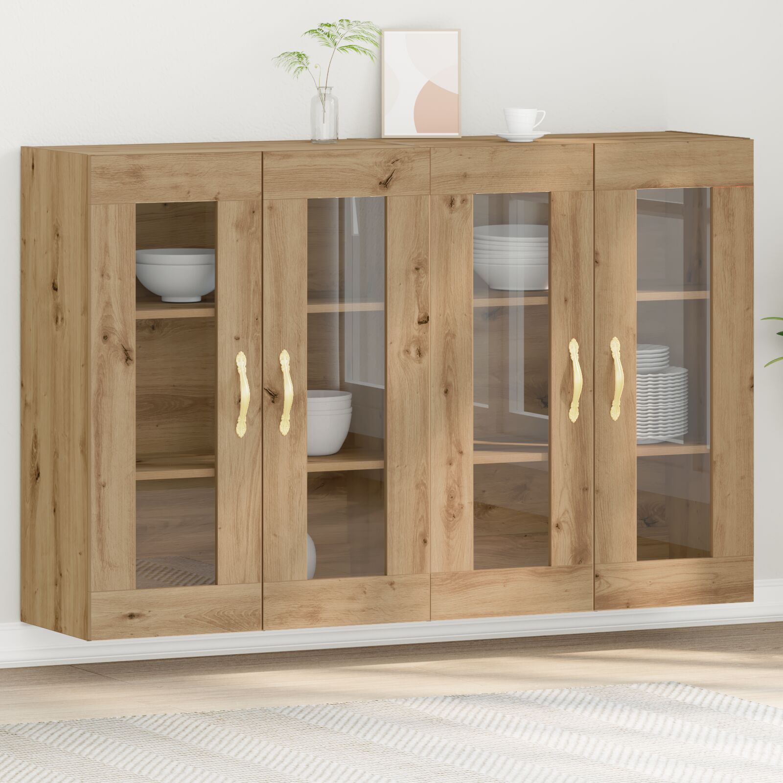 vidaXL Wandmontierter Schrank Set aus 2 Handwerkliche Eiche Holzwerkstoff
