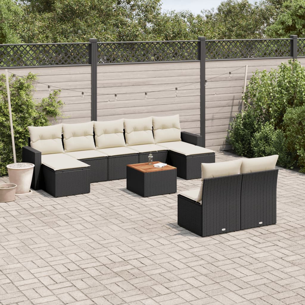 10-tlg. Garten-Sofagarnitur mit Kissen Schwarz Poly Rattan 10-tlg. Garten-Sofagarnitur mit Kissen Schwarz Poly Rattan