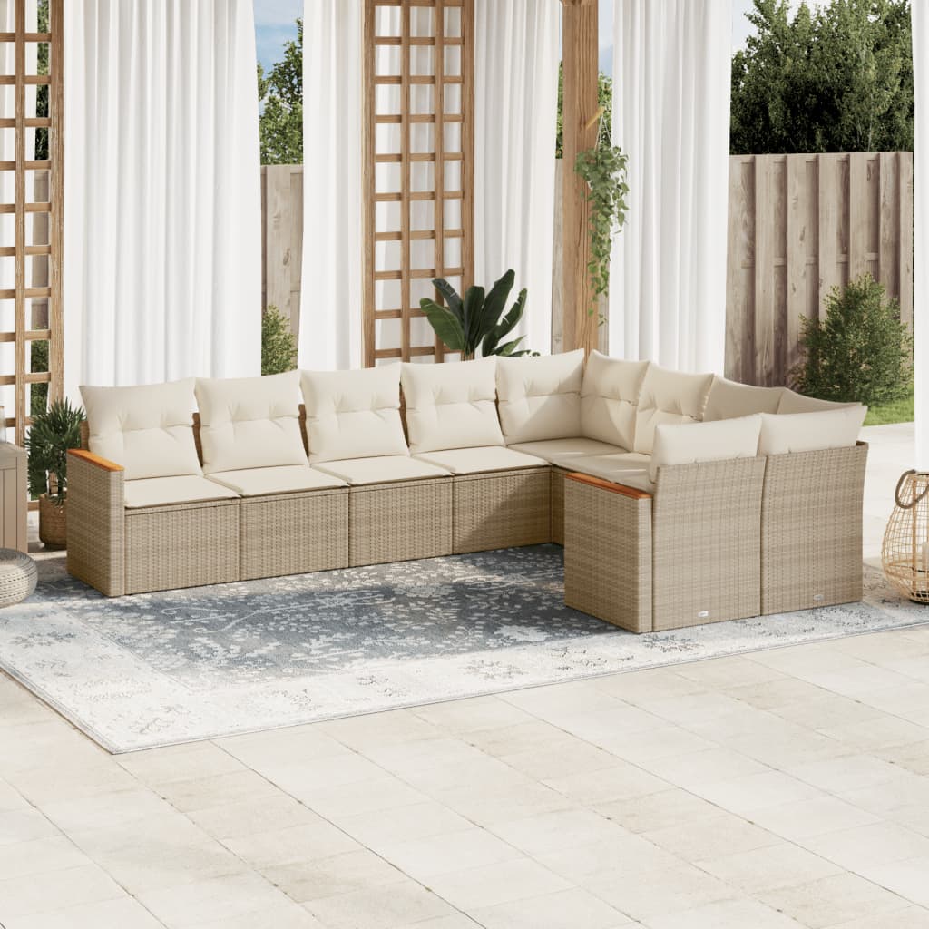 9-tlg. Garten-Sofagarnitur mit Kissen Beige Poly Rattan 9-tlg. Garten-Sofagarnitur mit Kissen Beige Poly Rattan