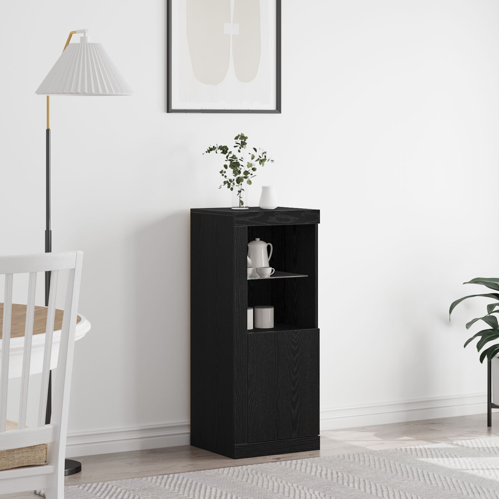 vidaXL Sideboard mit LED-Lichtern Schwarz Eiche 41x37x100 cm