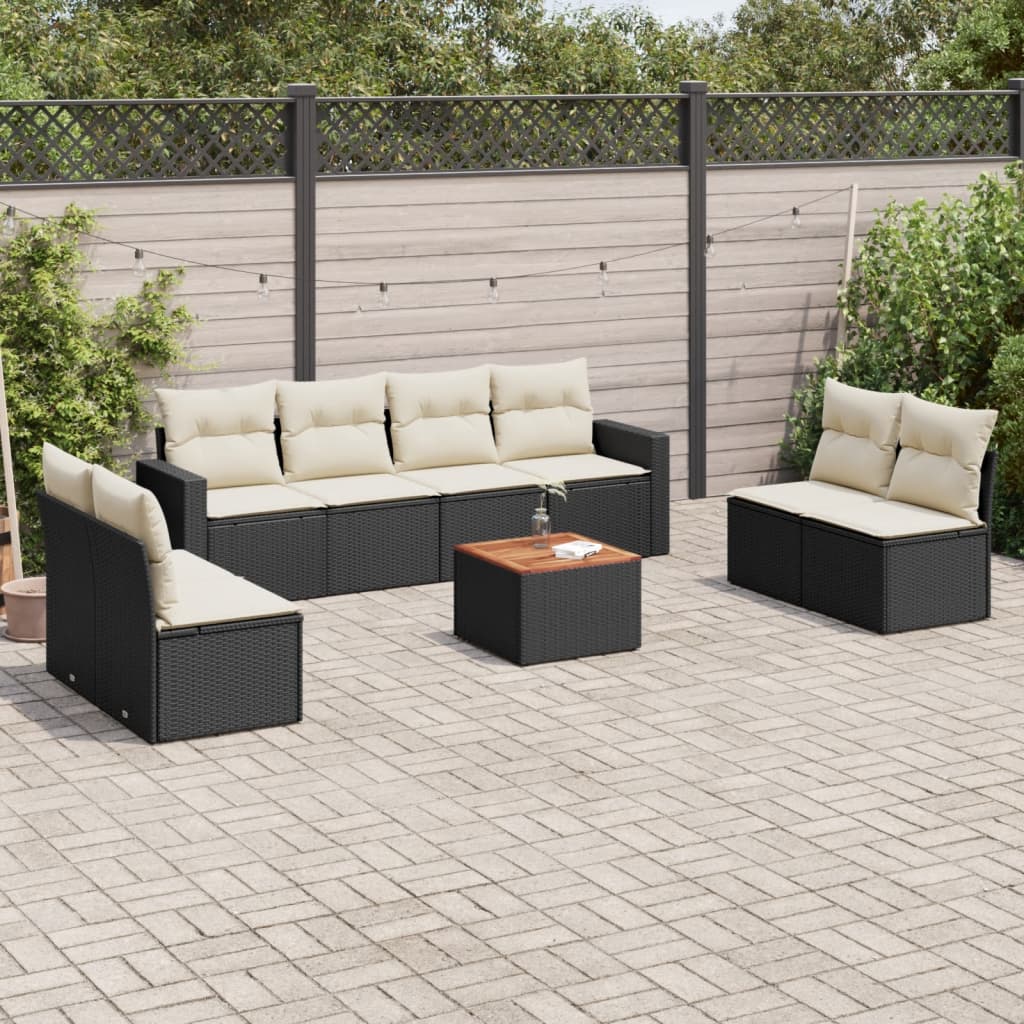 9-tlg. Garten-Sofagarnitur mit Kissen Schwarz Poly Rattan 9-tlg. Garten-Sofagarnitur mit Kissen Schwarz Poly Rattan