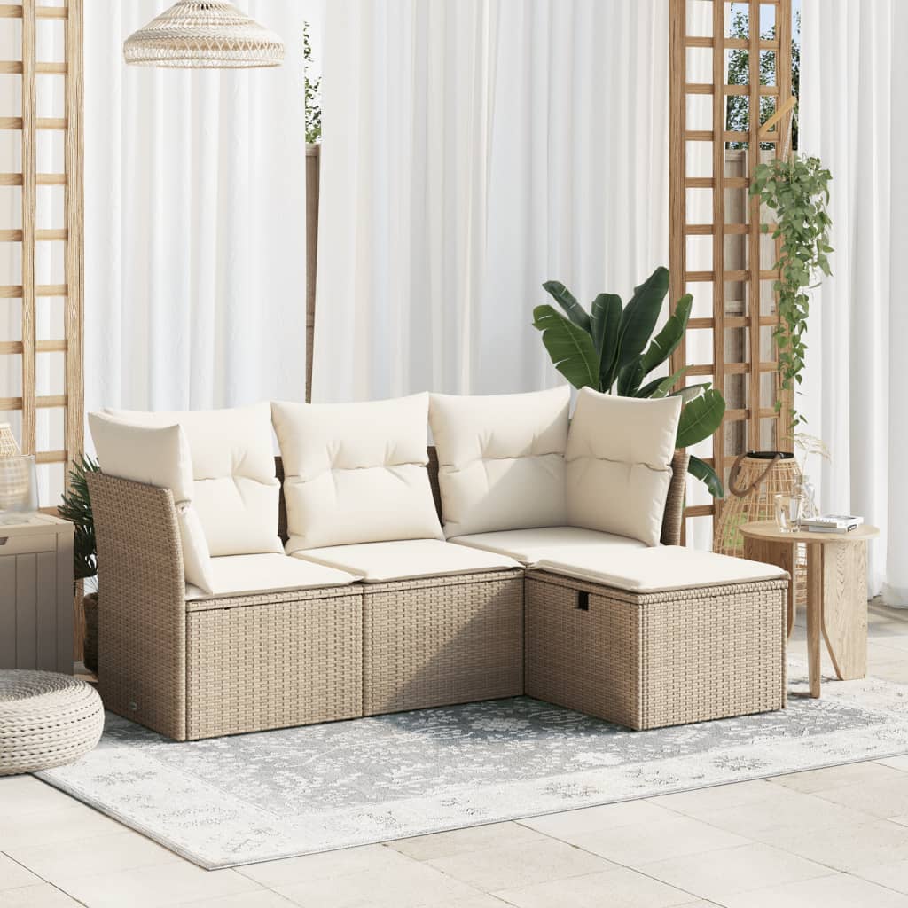 4-tlg. Garten-Sofagarnitur mit Kissen Beige Poly Rattan 4-tlg. Garten-Sofagarnitur mit Kissen Beige Poly Rattan