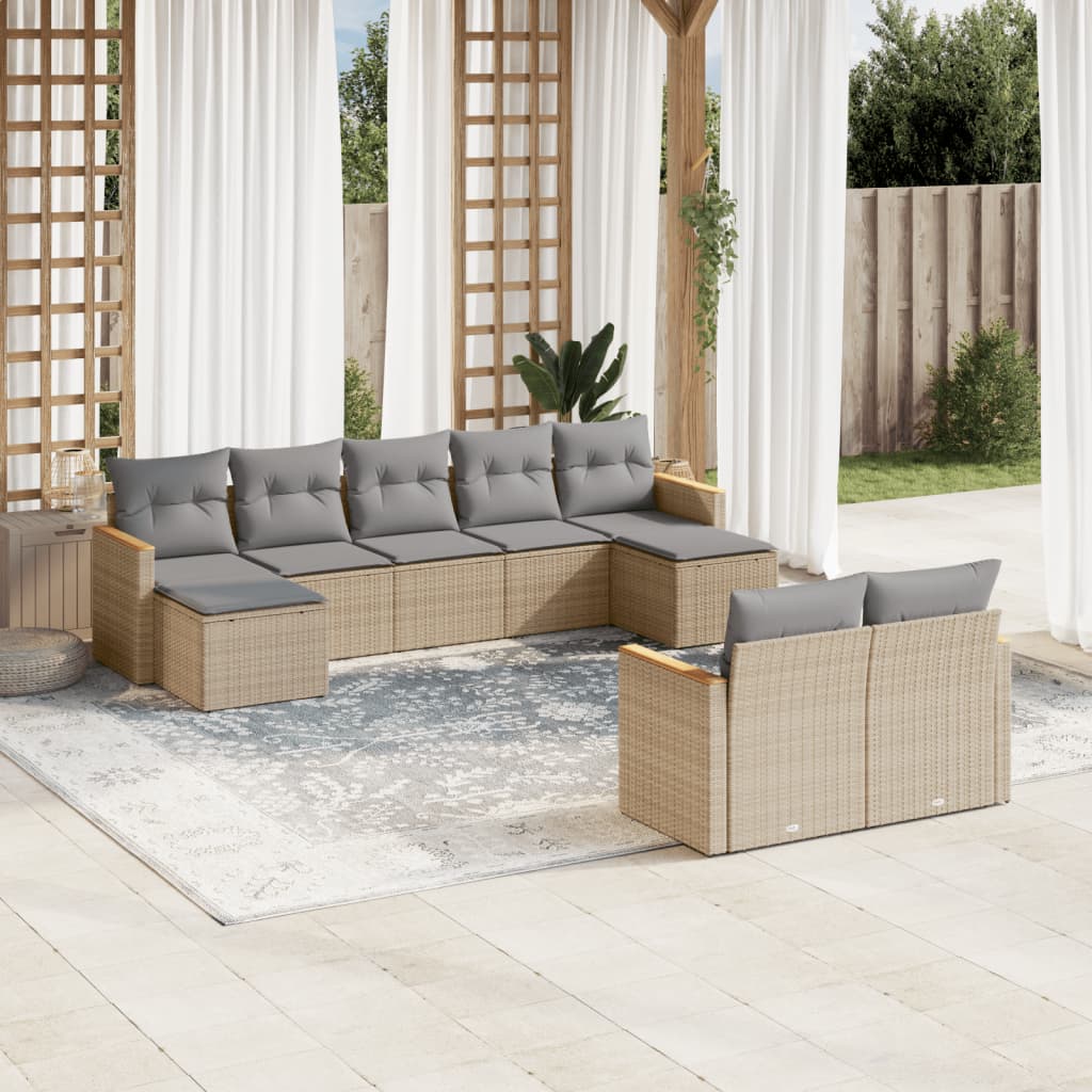 9-tlg. Garten-Sofagarnitur mit Kissen Beige Poly Rattan 9-tlg. Garten-Sofagarnitur mit Kissen Beige Poly Rattan