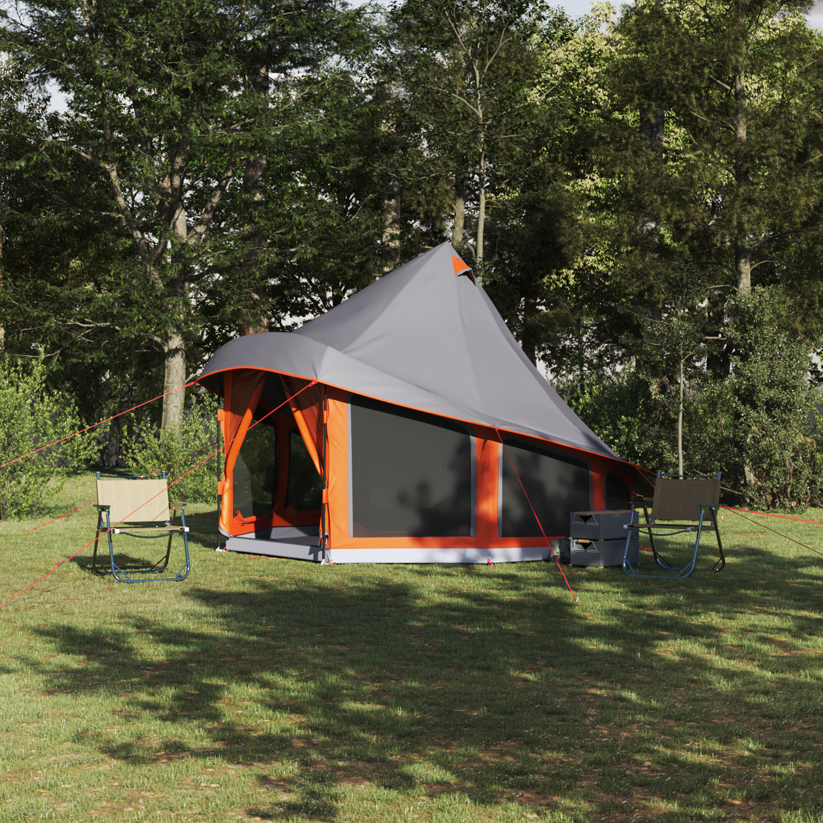 Familienzelt Tipi Grau und Orange für 6 Personen, wasserdicht Familienzelt Tipi Grau und Orange für 6 Personen, wasserdicht