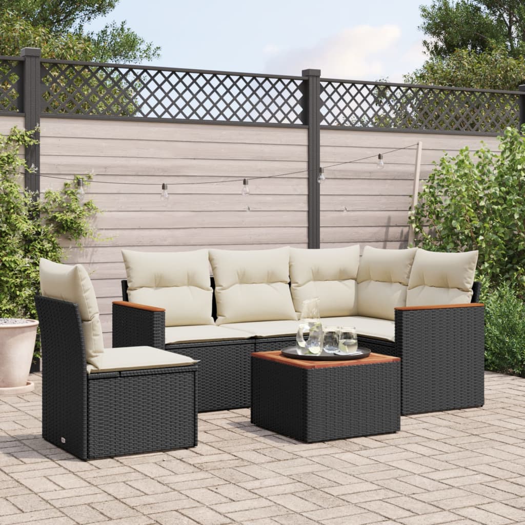6-tlg. Garten-Sofagarnitur mit Kissen Schwarz Poly Rattan 6-tlg. Garten-Sofagarnitur mit Kissen Schwarz Poly Rattan