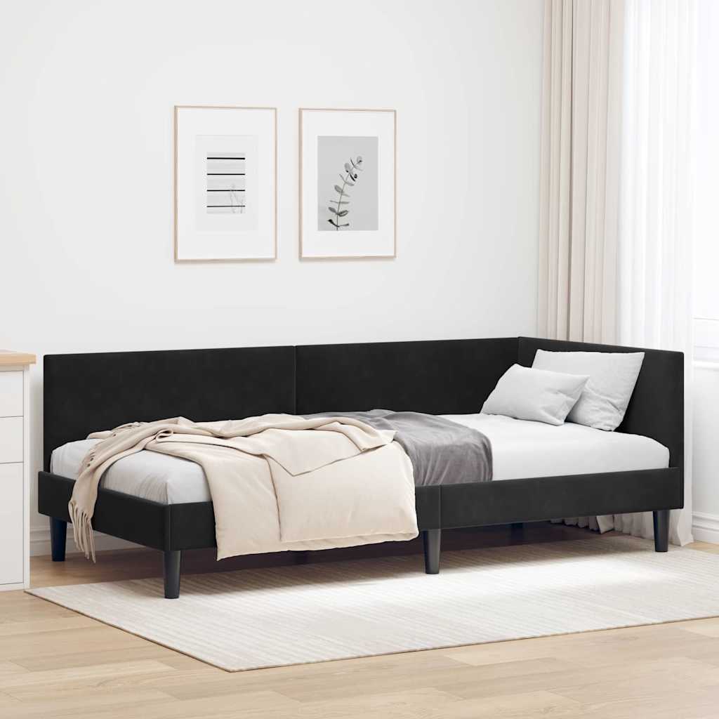 Eckbettgestell Schwarz 100 x 200 cm Samt und engineered Holz