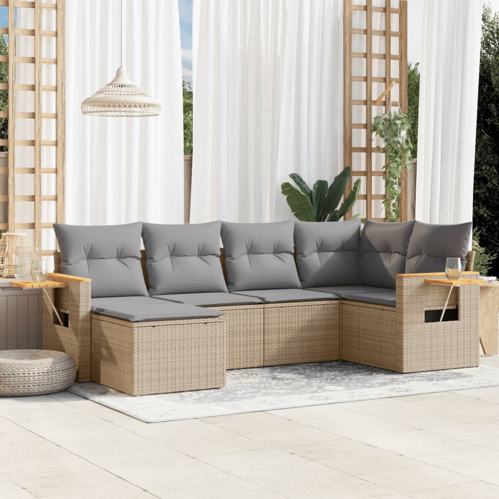 6-tlg. Garten-Sofagarnitur mit Kissen Beige Poly Rattan 6-tlg. Garten-Sofagarnitur mit Kissen Beige Poly Rattan