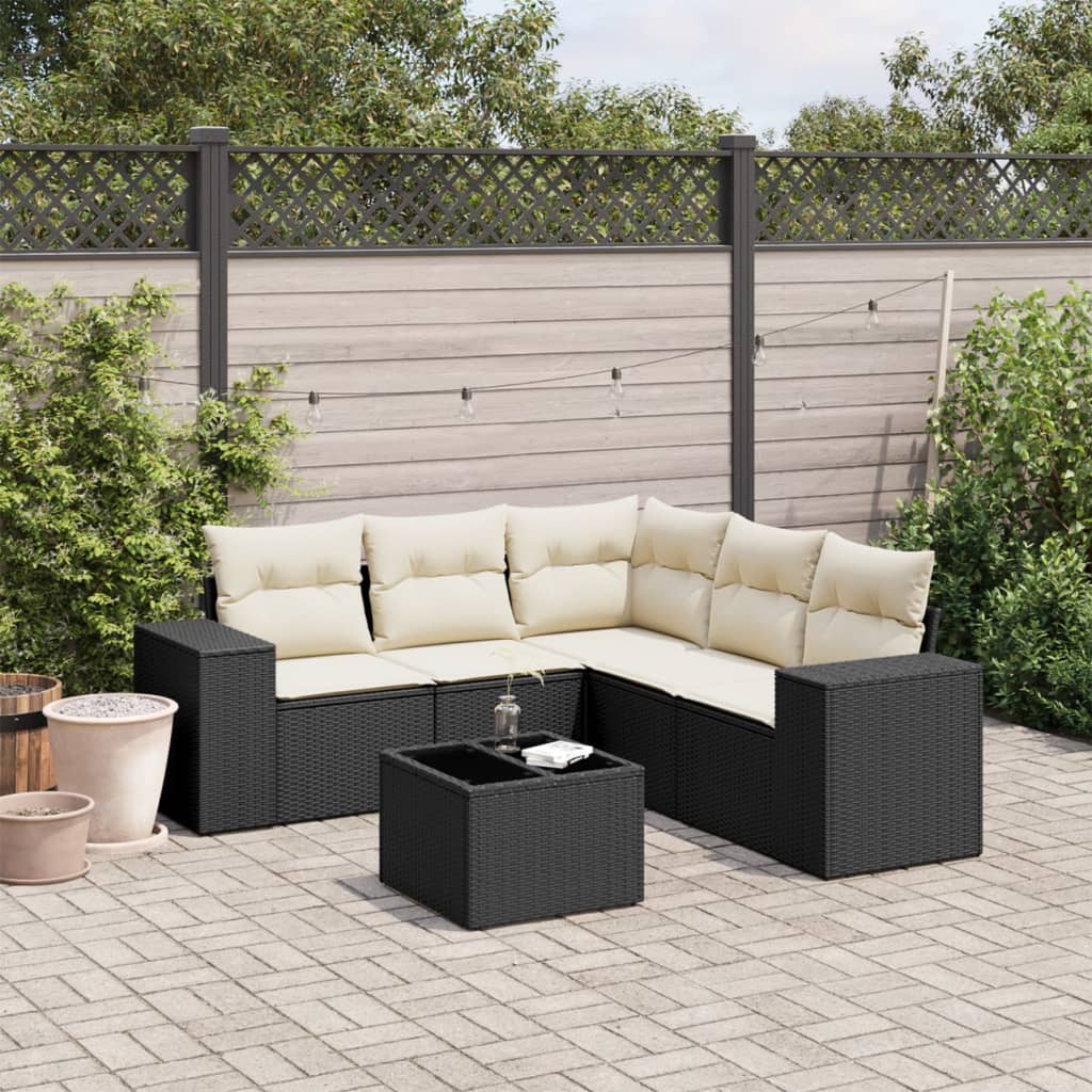 6-tlg. Garten-Sofagarnitur mit Kissen Schwarz Poly Rattan 6-tlg. Garten-Sofagarnitur mit Kissen Schwarz Poly Rattan