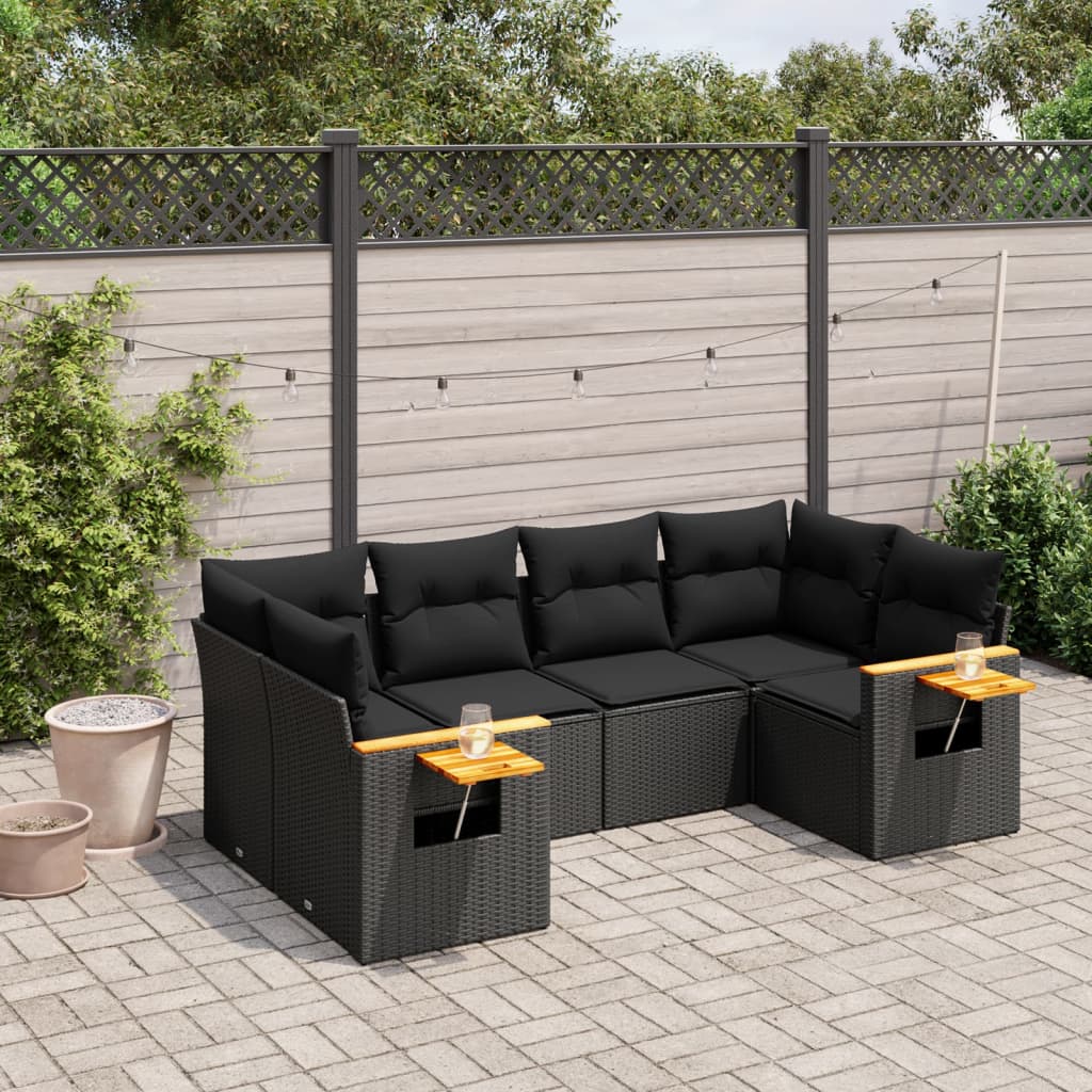 6-tlg. Garten-Sofagarnitur mit Kissen Schwarz Poly Rattan 6-tlg. Garten-Sofagarnitur mit Kissen Schwarz Poly Rattan