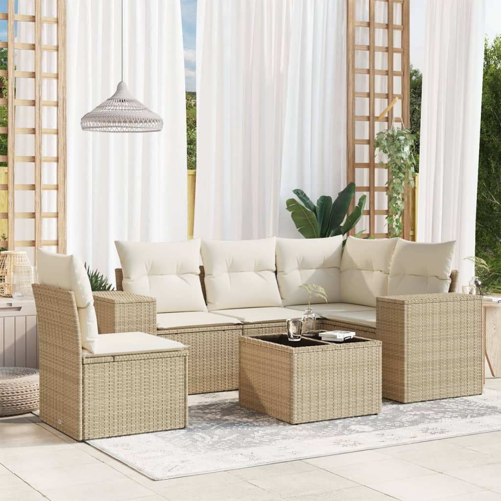 6-tlg. Garten-Sofagarnitur mit Kissen Beige Poly Rattan 6-tlg. Garten-Sofagarnitur mit Kissen Beige Poly Rattan