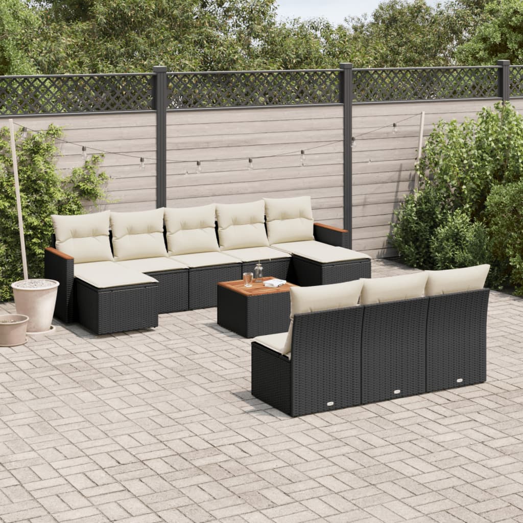 11-tlg. Garten-Sofagarnitur mit Kissen Schwarz Poly Rattan 11-tlg. Garten-Sofagarnitur mit Kissen Schwarz Poly Rattan