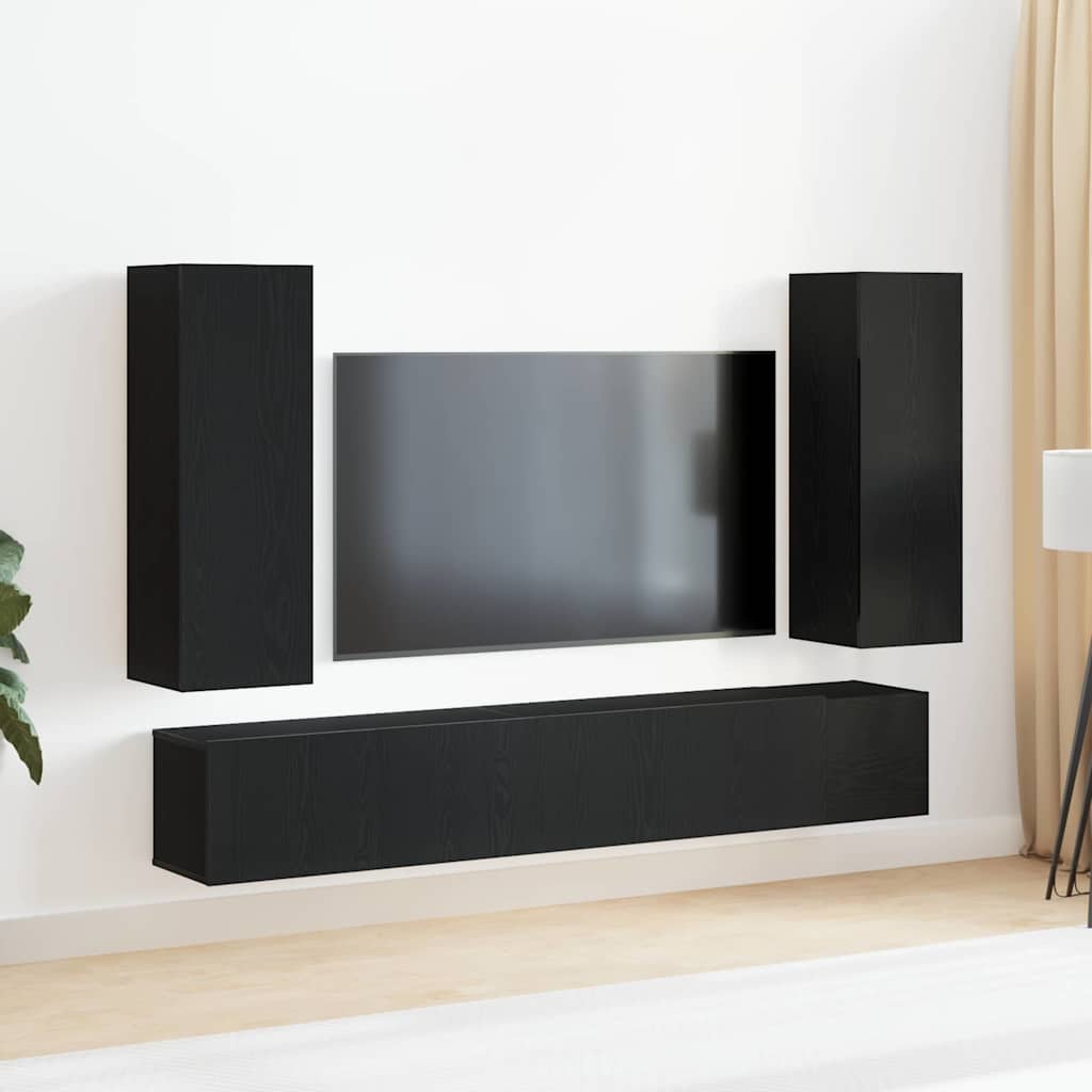 5-teiliges wandmontiertes TV-Schranksystem in Schwarz-Eiche