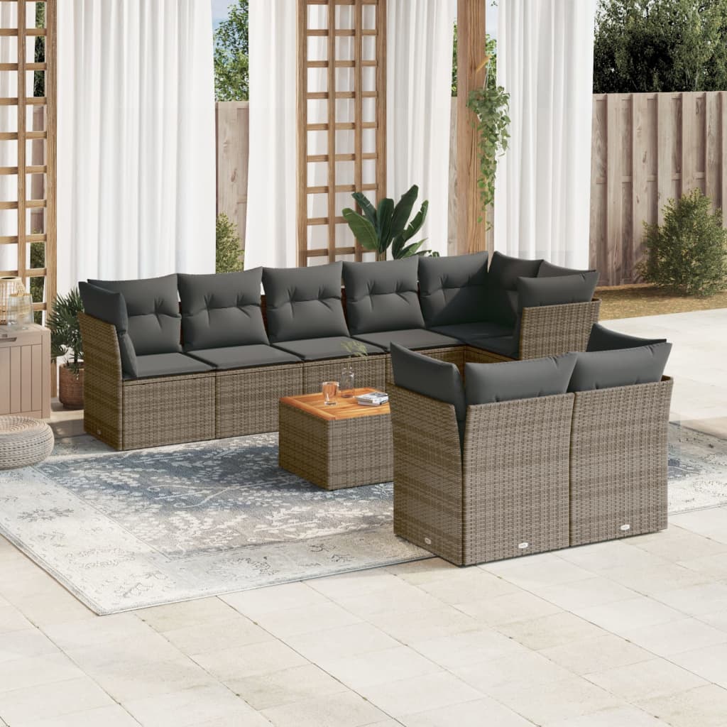 9-tlg. Garten-Sofagarnitur mit Kissen Grau Poly Rattan 9-tlg. Garten-Sofagarnitur mit Kissen Grau Poly Rattan