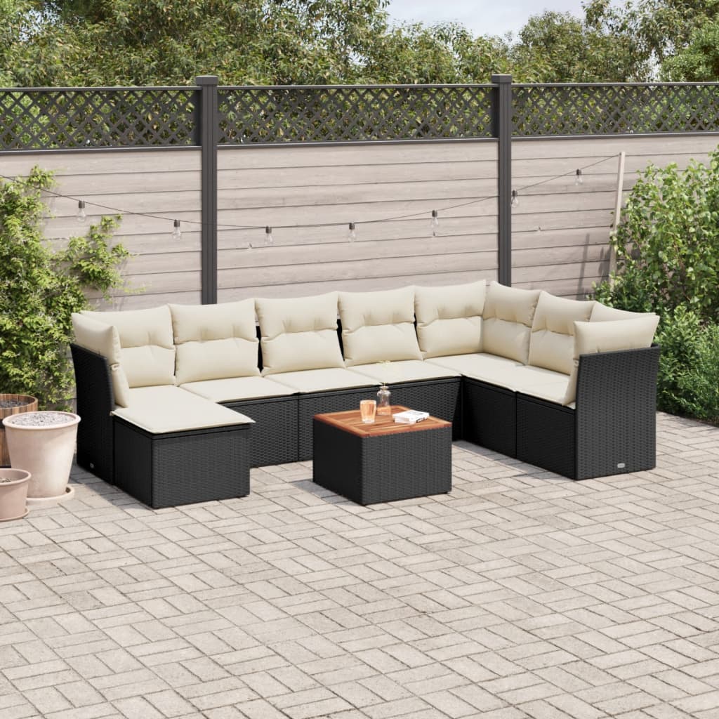 9-tlg. Garten-Sofagarnitur mit Kissen Schwarz Poly Rattan 9-tlg. Garten-Sofagarnitur mit Kissen Schwarz Poly Rattan