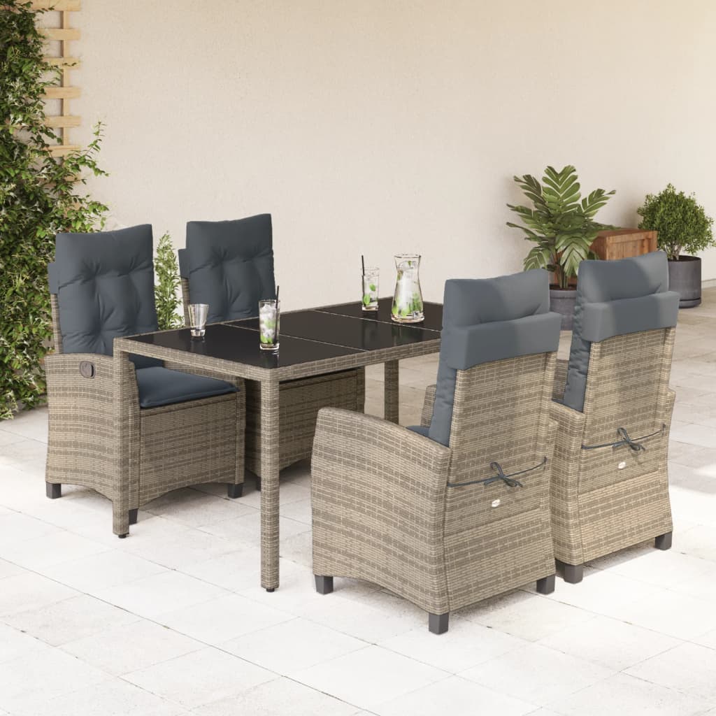 5-tlg. Garten-Essgruppe mit Kissen Grau Poly Rattan 5-tlg. Garten-Essgruppe mit Kissen Grau Poly Rattan