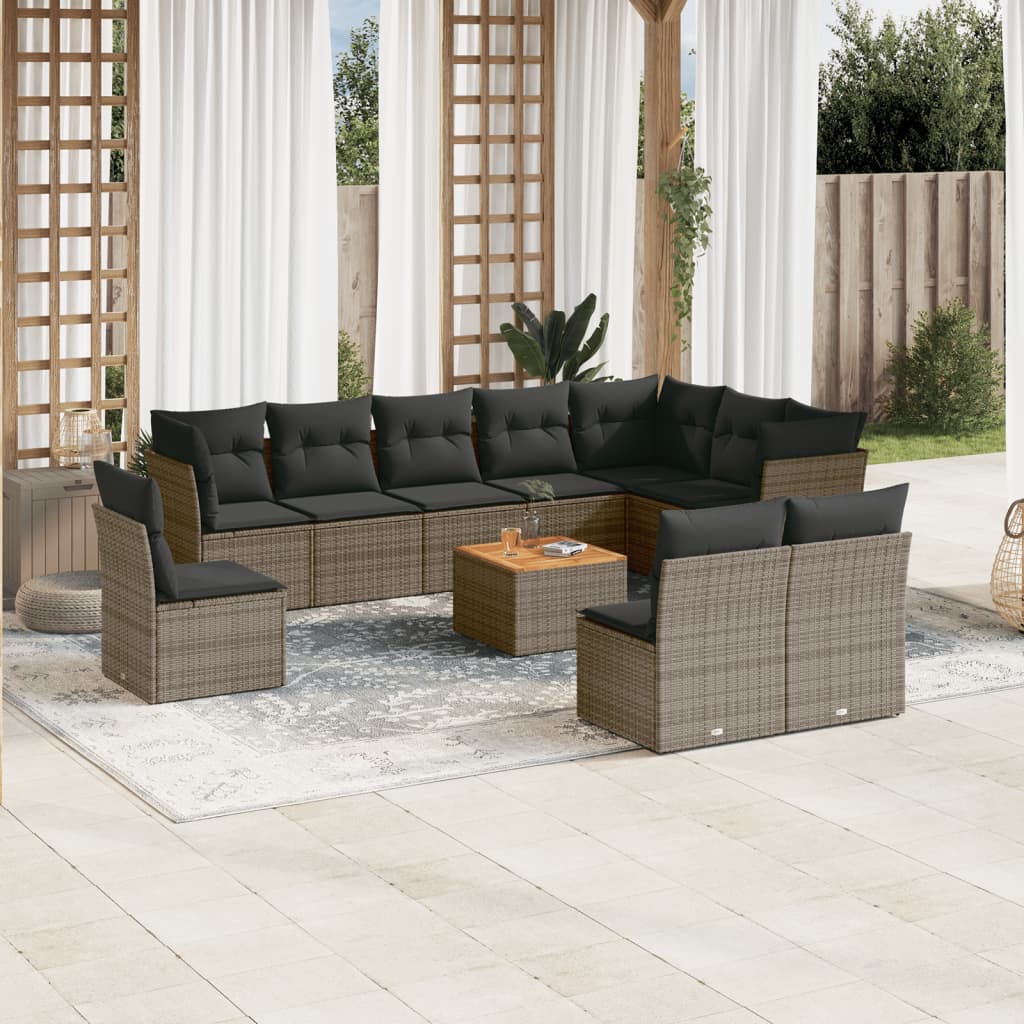 11-tlg. Garten-Sofagarnitur mit Kissen Grau Poly Rattan 11-tlg. Garten-Sofagarnitur mit Kissen Grau Poly Rattan