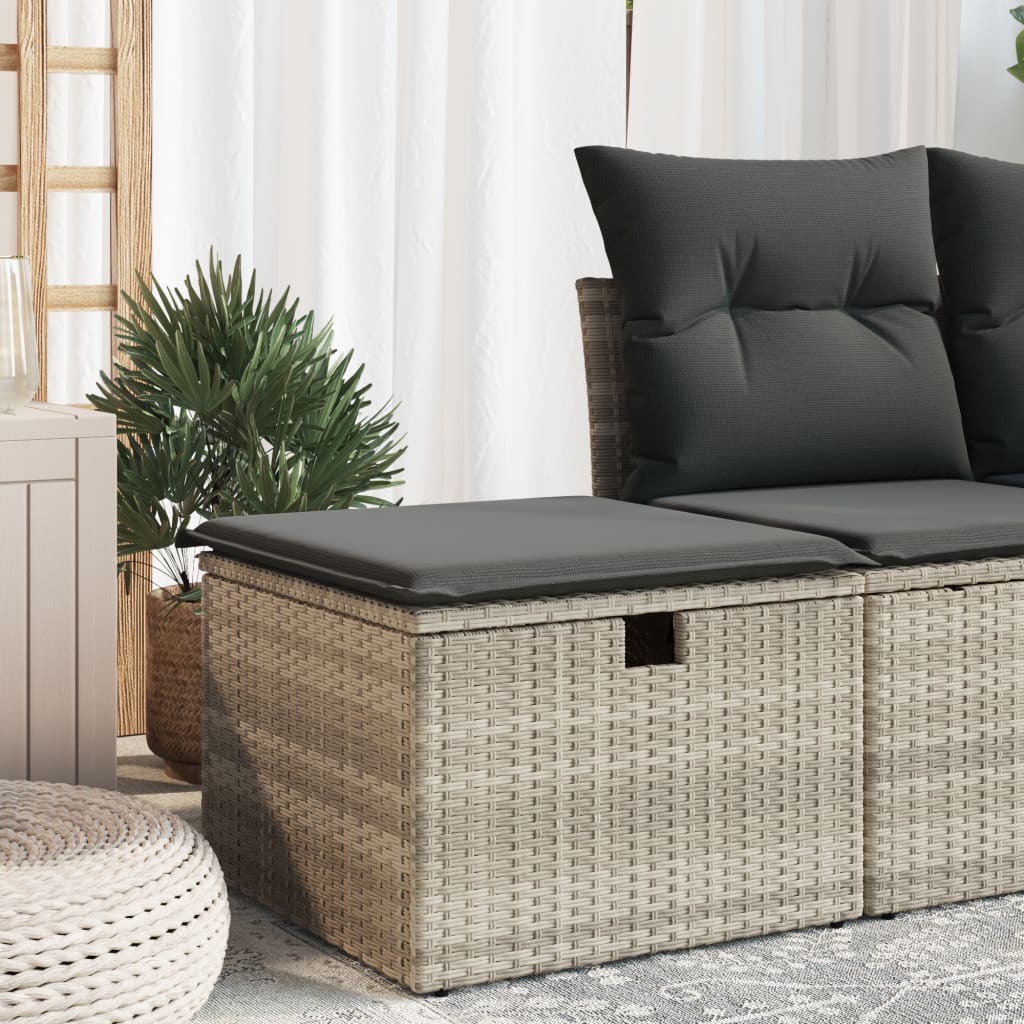 Gartenhocker mit Kissen Hellgrau 55x55x37 cm Poly Rattan Gartenhocker mit Kissen Hellgrau 55x55x37 cm Poly Rattan